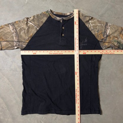 Buckhorn River Realtree Camo Henley Shirt Mens L Black