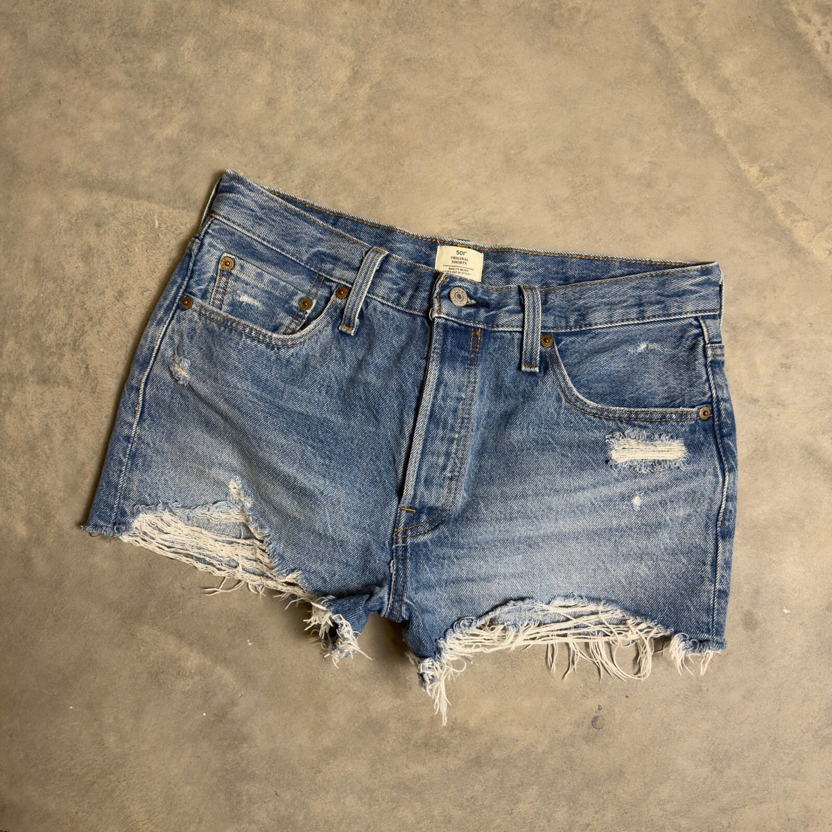 Levi's 501 Original Shorts Womens 29 Blue Distressed Retro