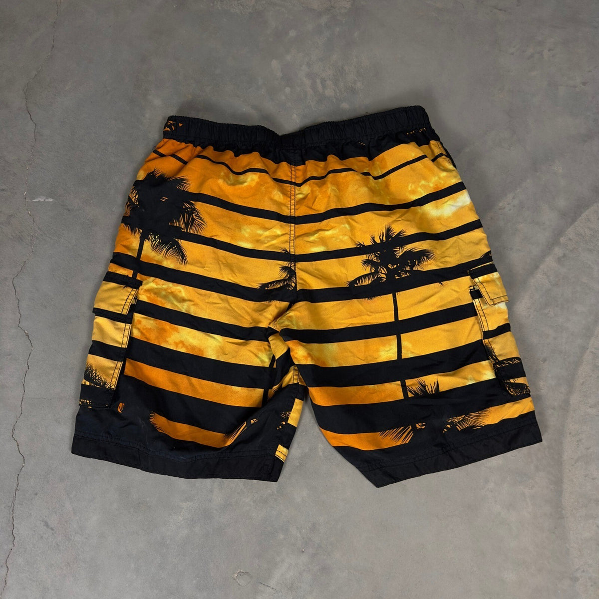 Vintage Ingear Cargo Board Shorts Mens XXL Orange Palm Tree