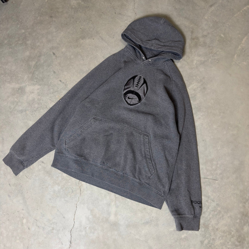 Vintage Nike Hoodie Men L Grey Y2K Silver Tag Football Patch