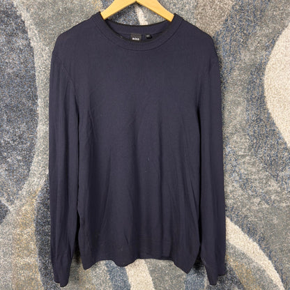 Hugo Boss Crew Neck Sweater Mens L Navy Blue Quiet Luxury