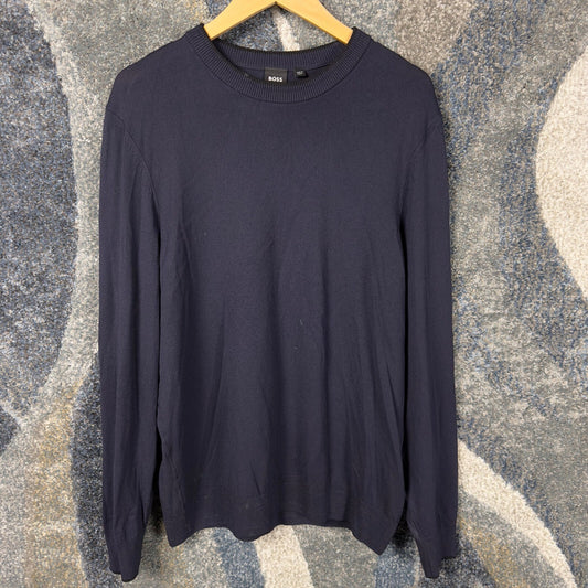 Hugo Boss Crew Neck Sweater Mens L Navy Blue Quiet Luxury