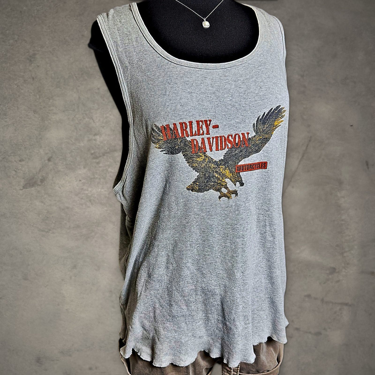 Harley-Davidson Eagle Ribbed Tank Top Womens XL Gray Biker