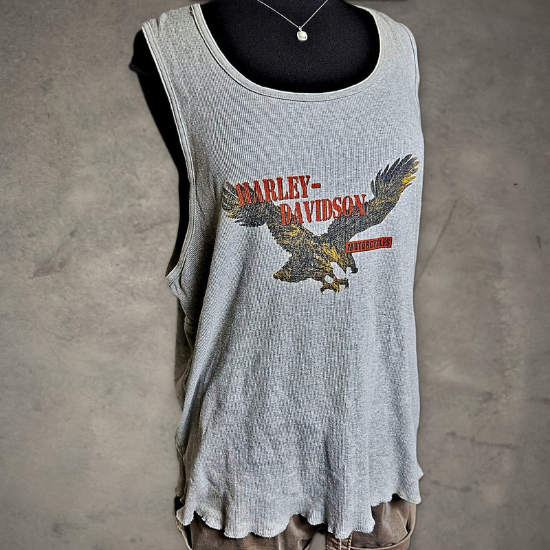 Harley-Davidson Eagle Ribbed Tank Top Womens XL Gray Biker