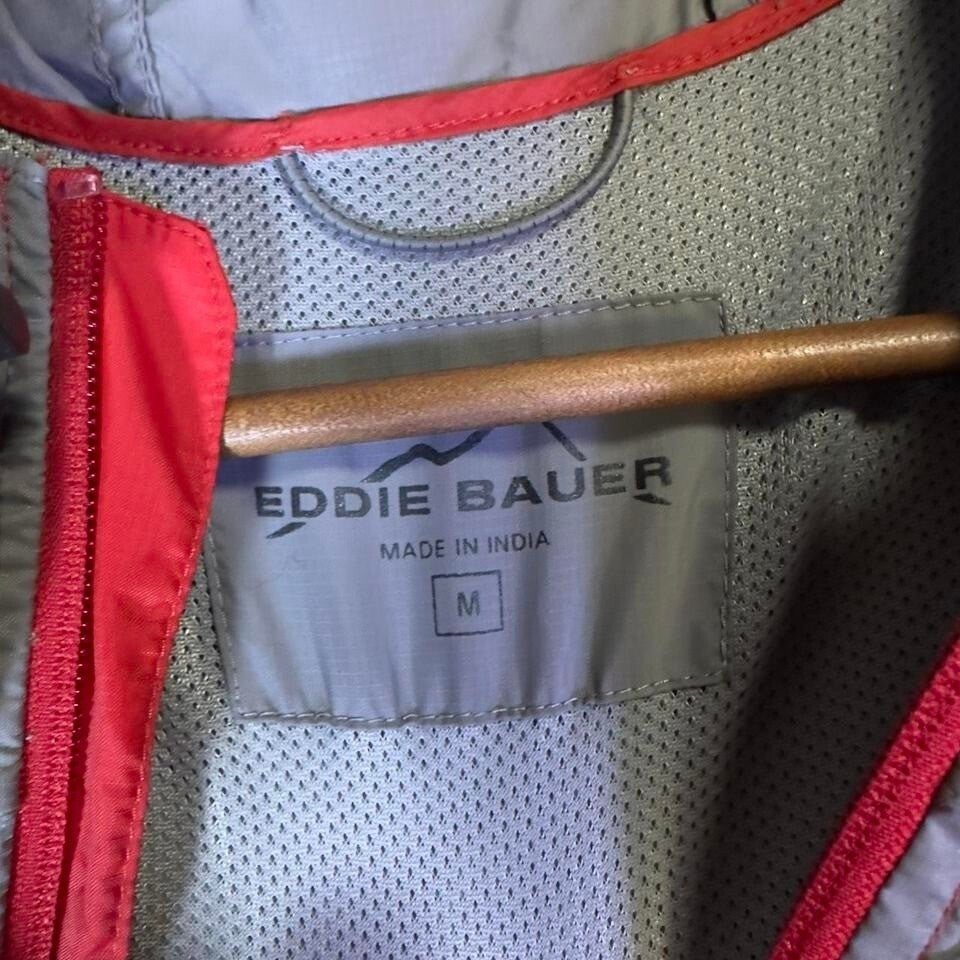 Eddie Bauer Hooded Windbreaker Jacket Mens M Red Gray Zip