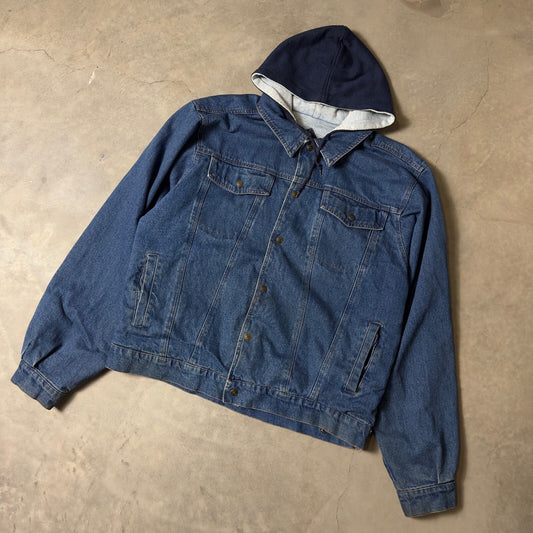 Vintage Eagles Ridge Outfitters Hooded Denim Jacket Mens XLT Blue Workwear 90s