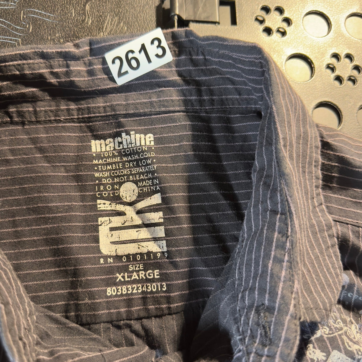 Y2K Machine Pinstripe Graphic Button Down Shirt Men XL Black