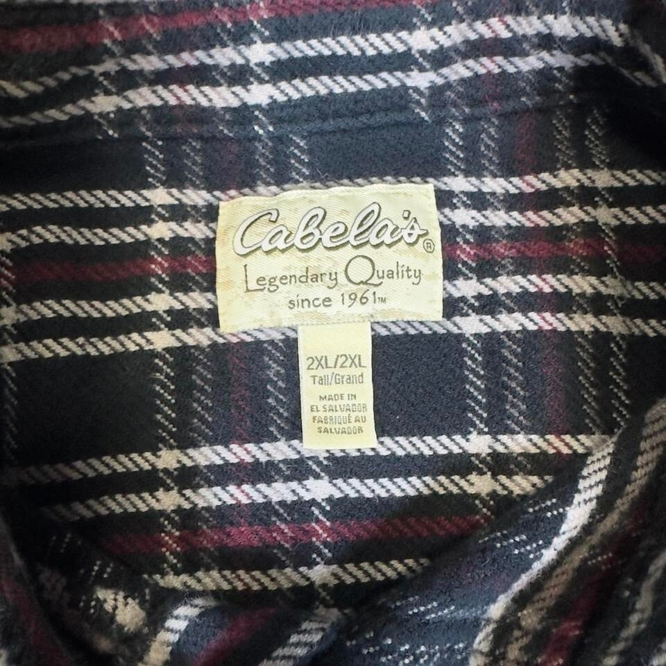 Cabelas Plaid Flannel Shirt Mens 2XL Tall Black Red Workwear
