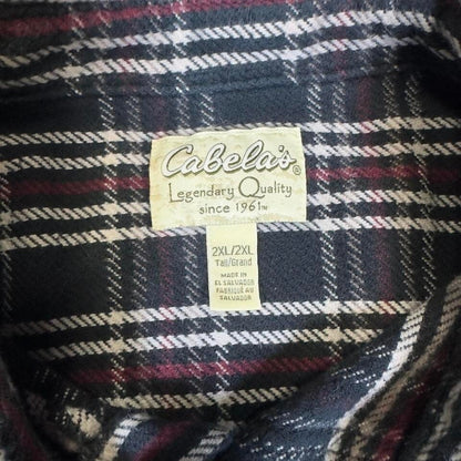 Cabelas Plaid Flannel Shirt Mens 2XL Tall Black Red Workwear