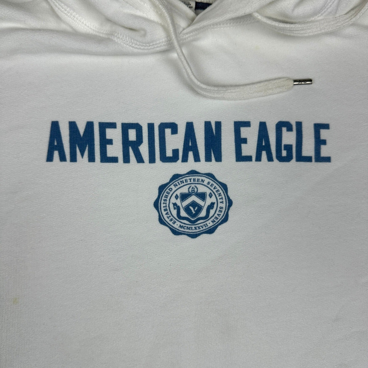 American Eagle Super Soft Hoodie M White Blue Crest Logo