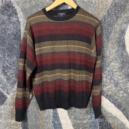 Vintage Dockers Striped Crewneck Sweater Mens S Burgundy Tan