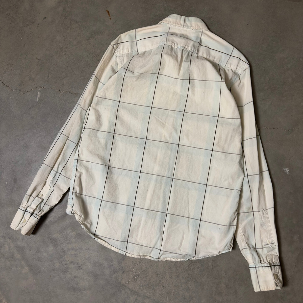 Old Navy Button Down Shirt Mens S Cream Blue Grid Check
