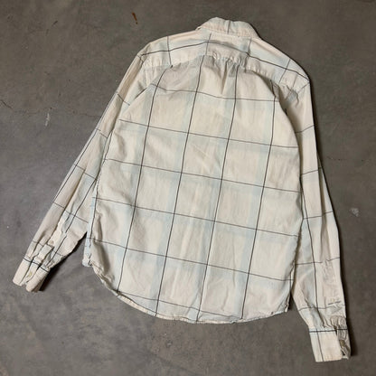 Old Navy Button Down Shirt Mens S Cream Blue Grid Check
