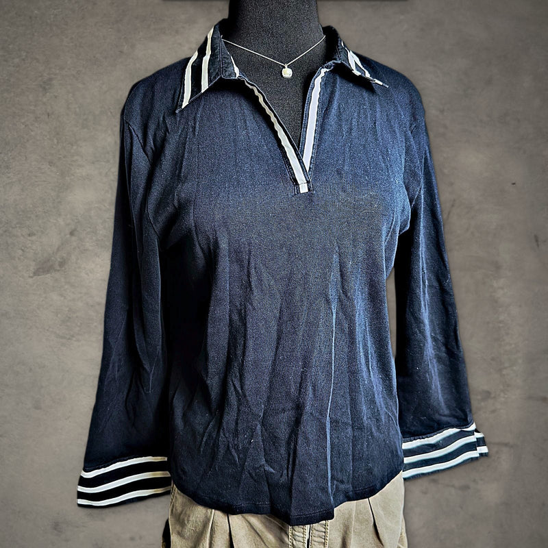 Lauren Ralph Lauren Polo Top Womens XL Navy Striped Preppy
