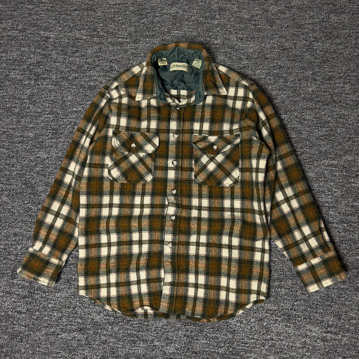 St. John's Bay Wool Flannel Shirt Mens L Brown Plaid Classic