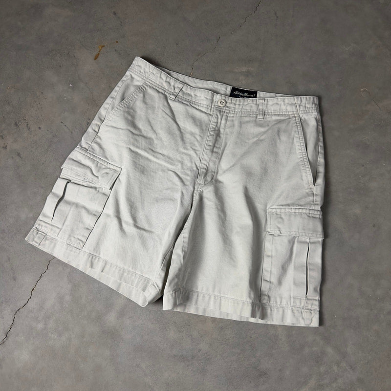 Eddie Bauer Cargo Shorts Mens 34 Stone Gray Baggy Hiking