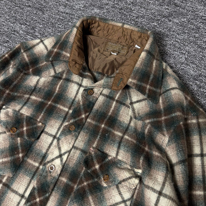 JCPenney Western Shop Flannel Shirt Mens 17-34 Brown Plaid