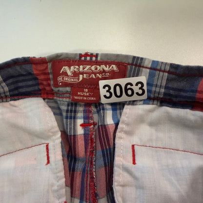 Vintage Arizona Jean Co Plaid Shorts Boys 18 Husky Red White