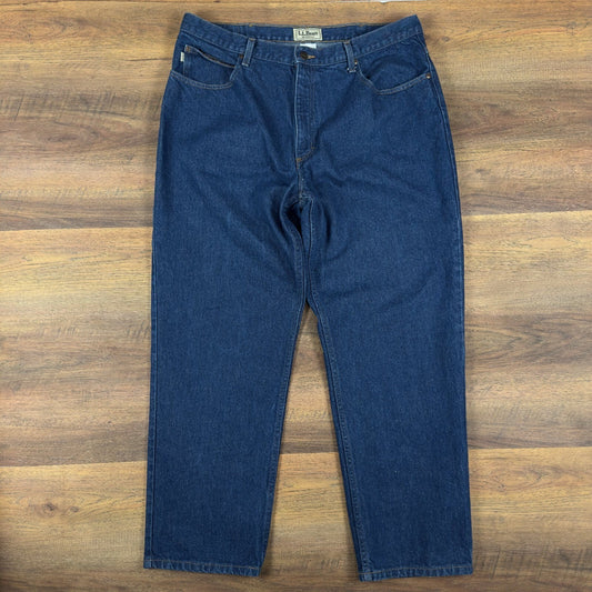 LL Bean Relaxed Fit Jeans Mens 38x30 Dark Wash Blue Baggy