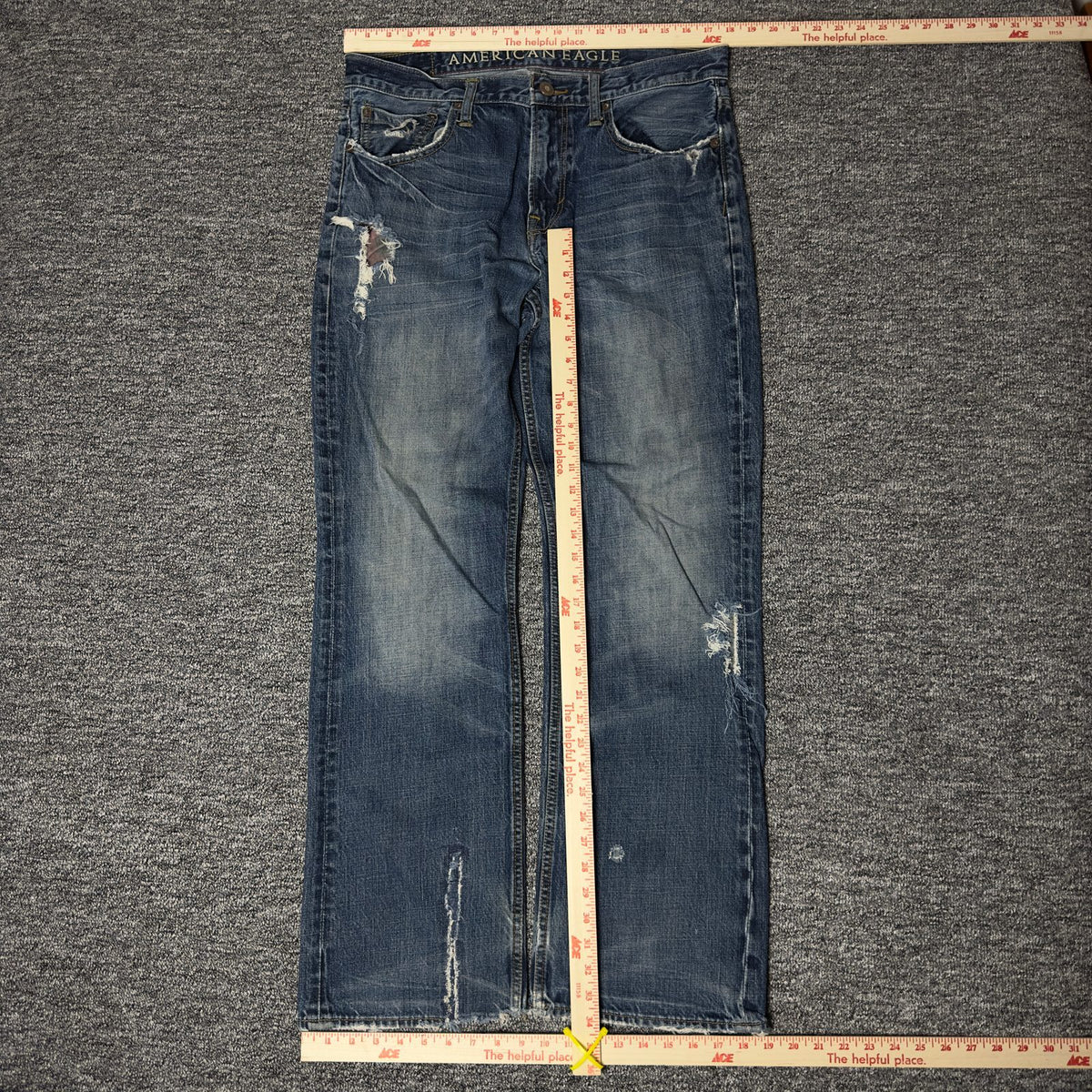 Y2K American Eagle Bootcut Jeans Mens 34x34 Distressed
