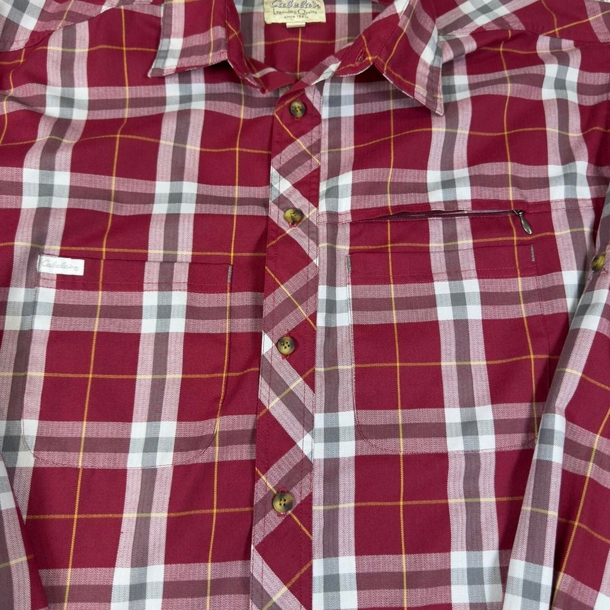Cabela's Plaid Button Down Shirt Mens XL Burgundy Outdoor