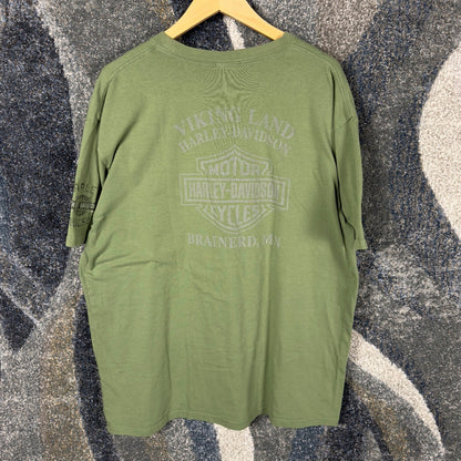 Harley-Davidson V-Twin T-Shirt Mens XL Olive Viking Land MN