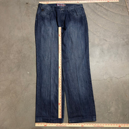 Vintage Akademiks Baggy Jeans Mens 38 Blue Y2K Hip Hop Embroidered Logo