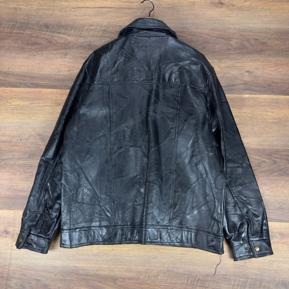 Cellini Leather Collection Mens XXL Black Patchwork Crazy Stitch Trucker Jacket