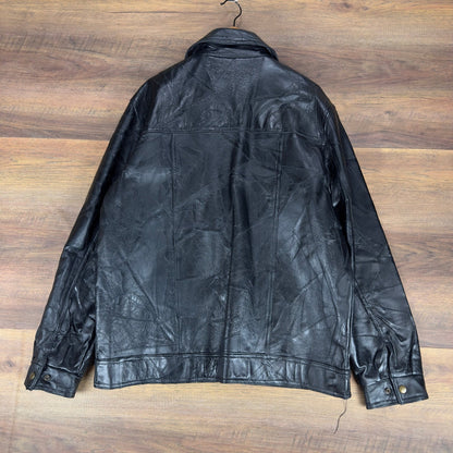 Cellini Leather Collection Mens XXL Black Patchwork Crazy Stitch Trucker Jacket