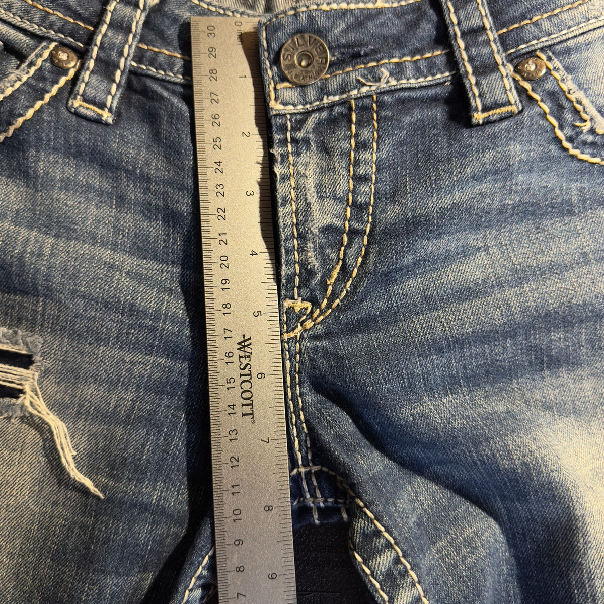 Silver Jeans Pioneer Bootcut Womens 30 Distressed Dark Wash