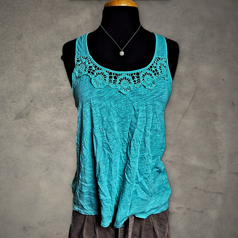 SO Crochet Lace Racerback Tank Top Womens L Turquoise Boho