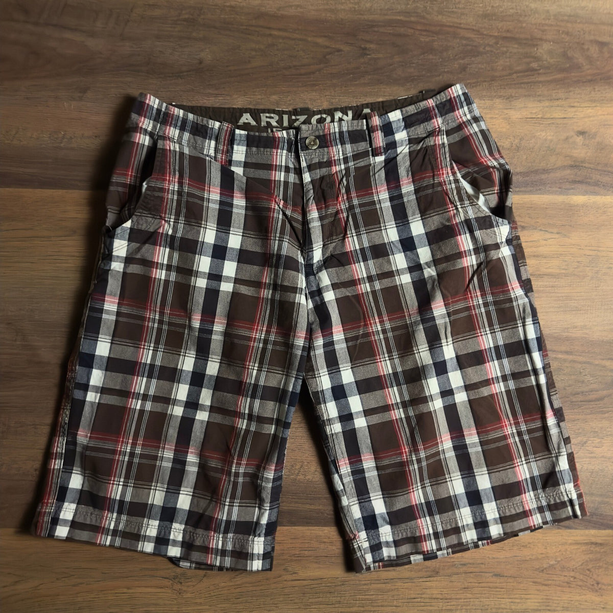 Y2K Arizona Jean Co Plaid Shorts Mens 36 Brown Red Baggy