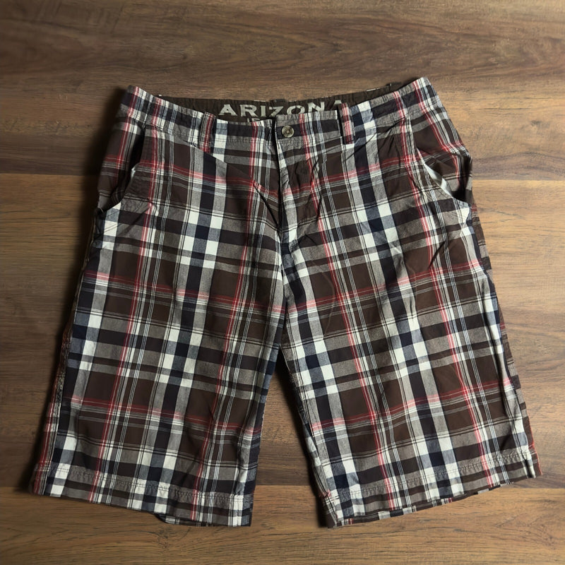 Y2K Arizona Jean Co Plaid Shorts Mens 36 Brown Red Baggy