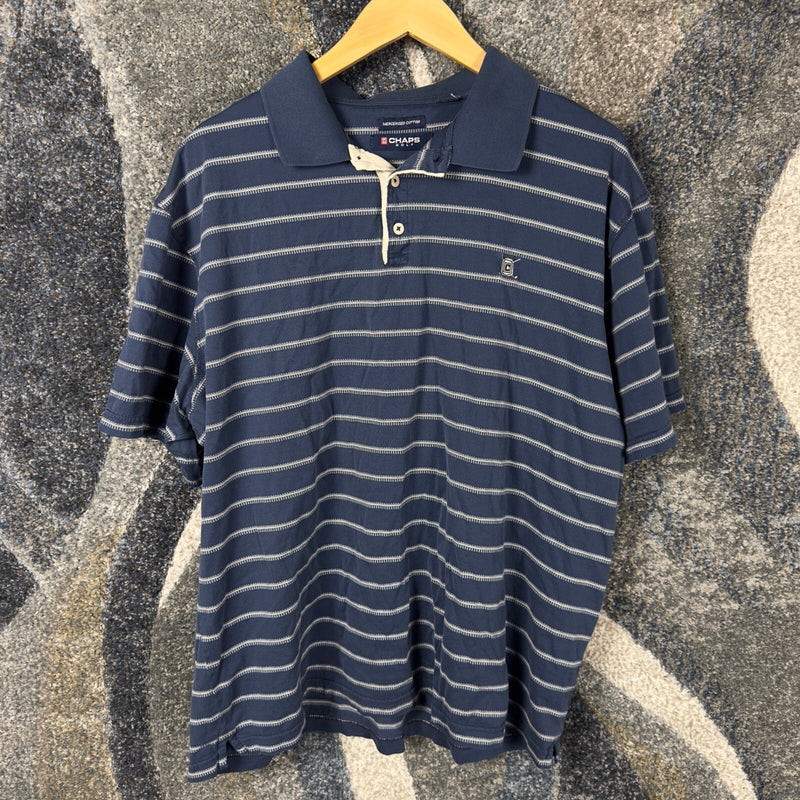 Chaps Golf Striped Polo Shirt Mens XL Navy White Mercerized