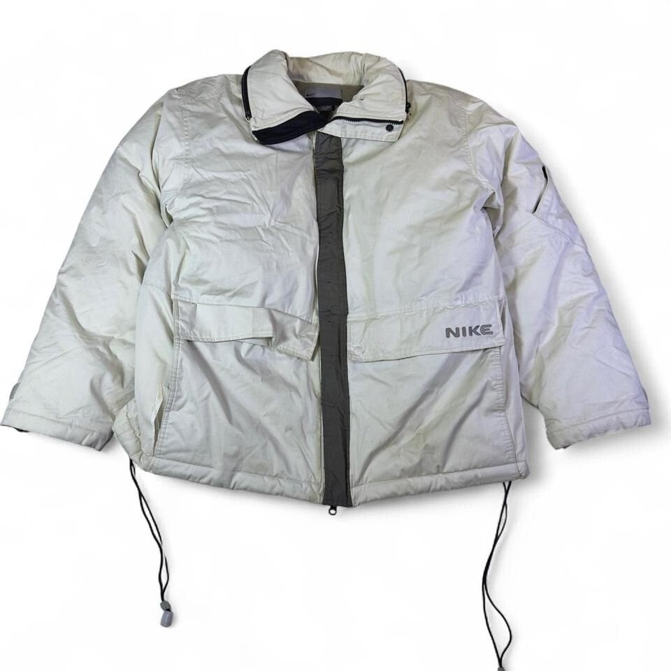 Vintage Nike Men's XL Cream Puffer Jacket Y2K Streetwear