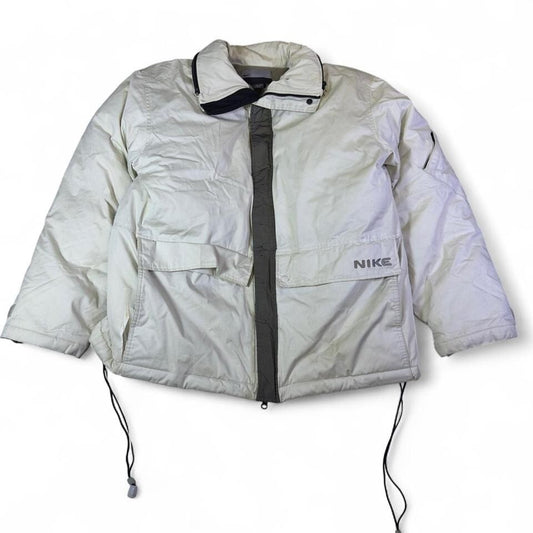 Vintage Nike Men's XL Cream Puffer Jacket Y2K Streetwear