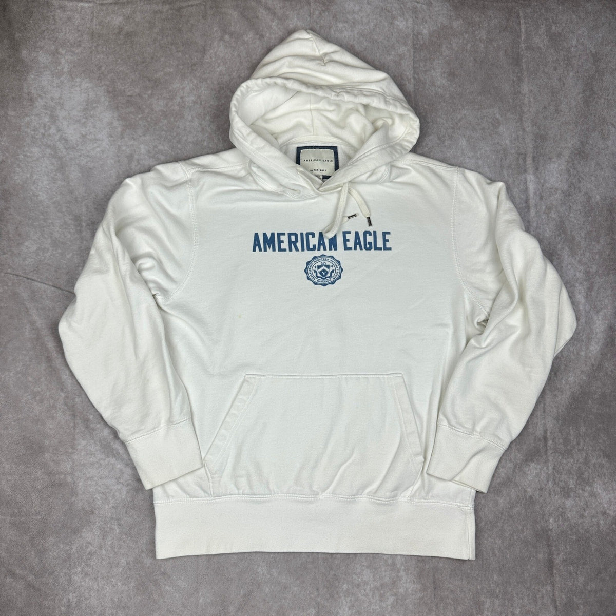 American Eagle Super Soft Hoodie M White Blue Crest Logo