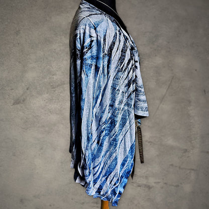 Impulse California Drape Cardigan Womens L Blue Leaf Print
