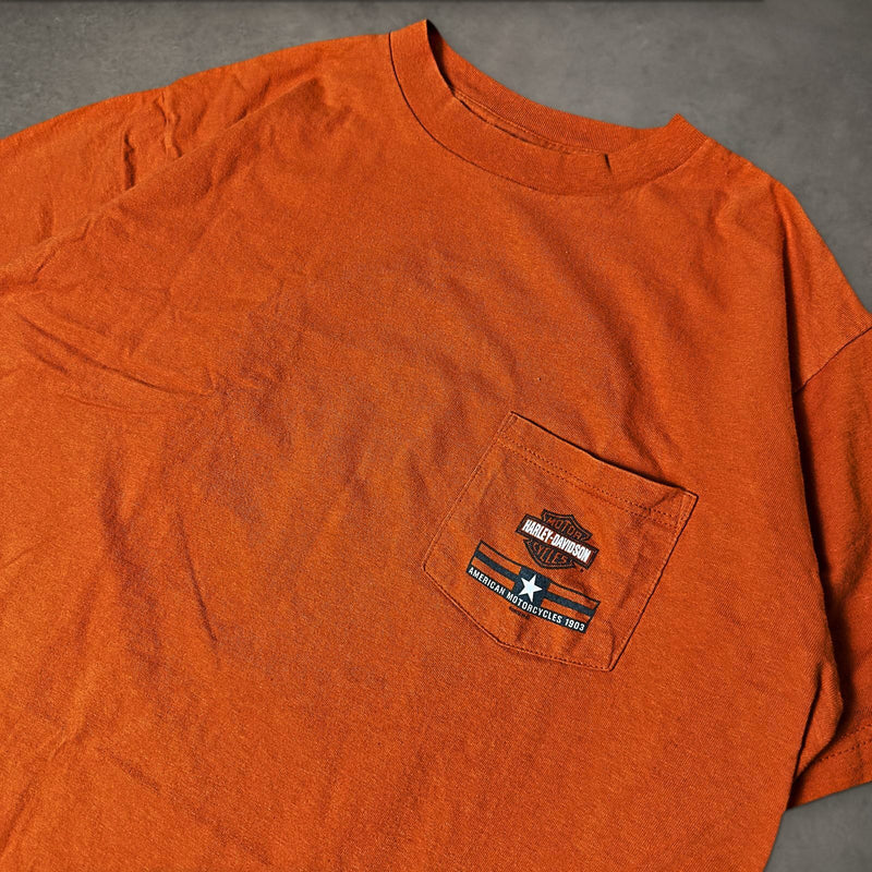 Vintage Harley Davidson Fargo ND Pocket Tee Mens XL Orange