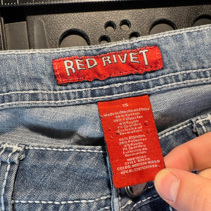Vintage Red Rivet Flare Jeans Womens 15 Blue Medium Wash Y2K
