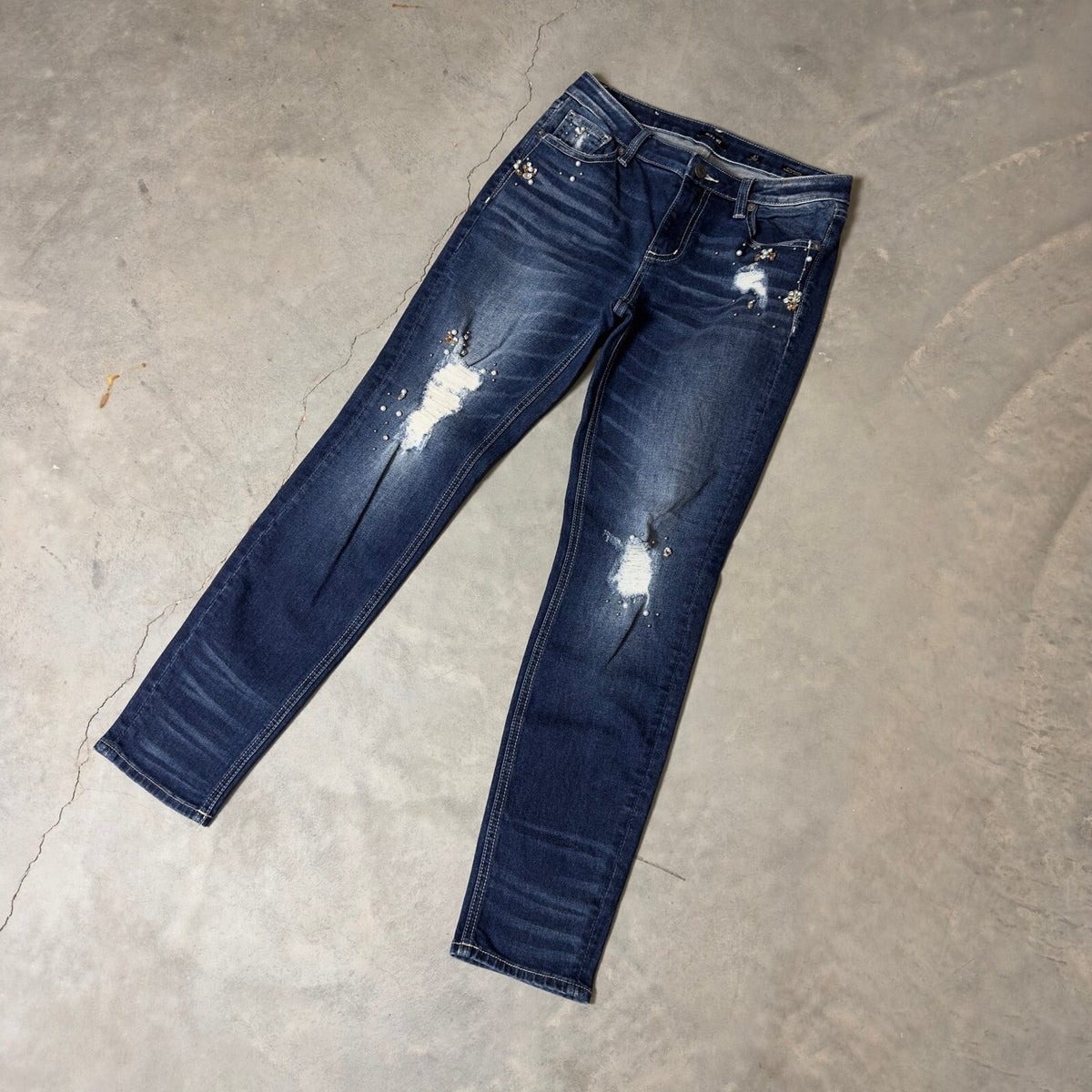 Miss Me Ankle Skinny Jeans Womens 27 Dark Wash Rhinestone