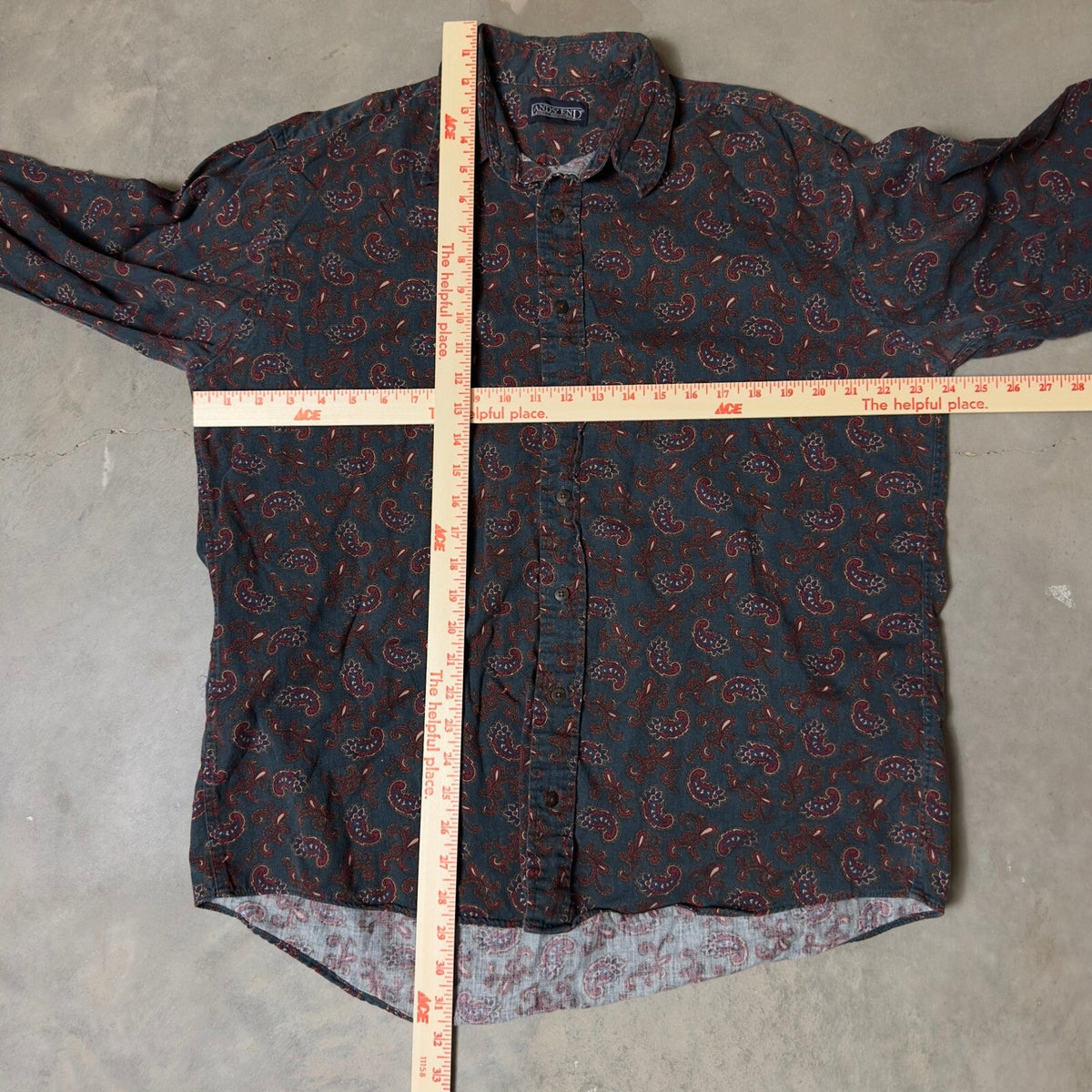 Vintage Lands End Paisley Button Down Shirt Mens XL Navy 90s Heritage Preppy