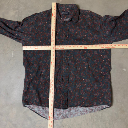Vintage Lands End Paisley Button Down Shirt Mens XL Navy 90s Heritage Preppy