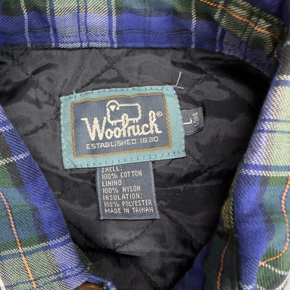 Vintage Woolrich Quilted Flannel Shirt Jacket Mens Large Blue Plaid Insulated
