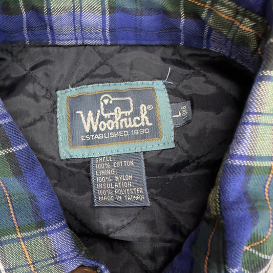Vintage Woolrich Quilted Flannel Shirt Jacket Mens Large Blue Plaid Insulated
