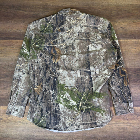 Cabelas Zonz Woodlands Camo Button Up Shirt Mens Tall Green