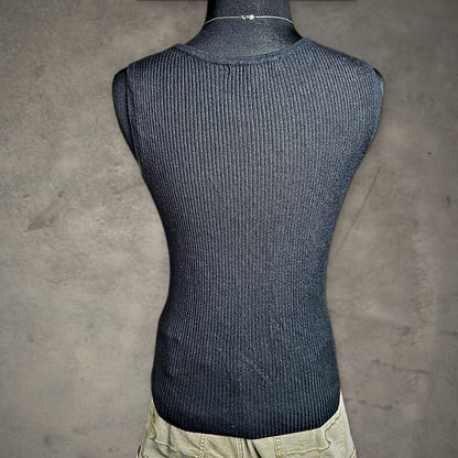 Merona Ribbed Henley Tank Top Womens S Black Minimalist