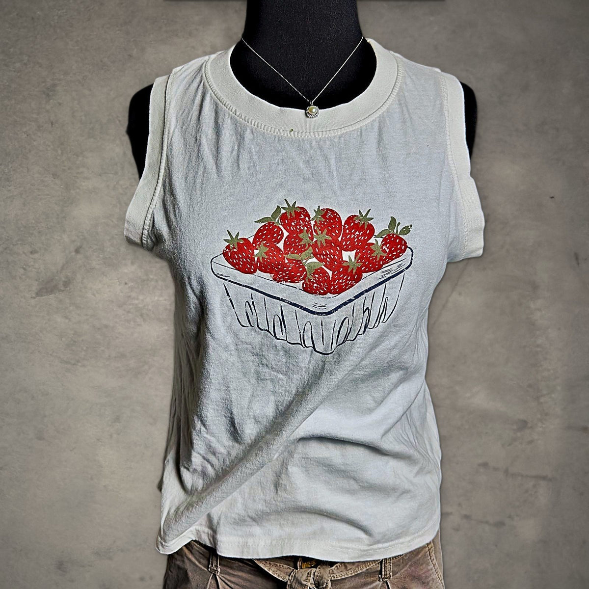 C&C California Strawberry Graphic Muscle Tank Womens M White
