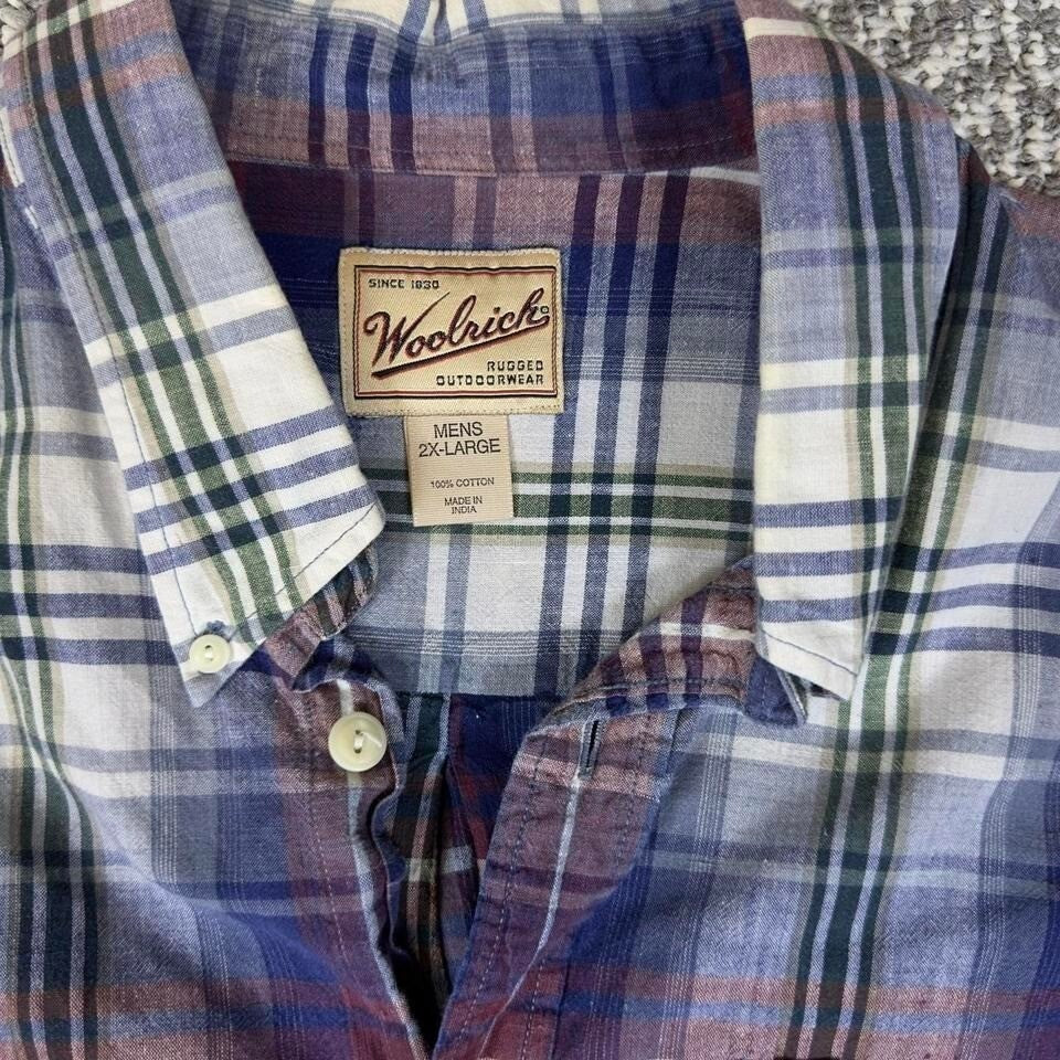 Woolrich Plaid Shirt Mens 2XL Blue Red Cotton Button Down