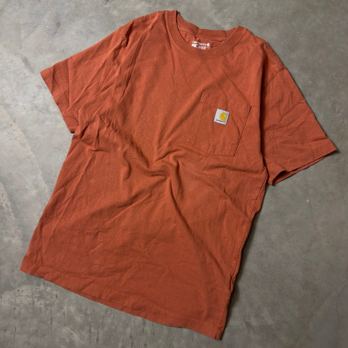 Carhartt Pocket T-Shirt Mens S Orange Loose Fit Workwear Tee